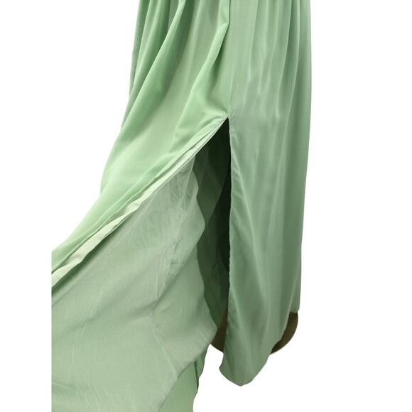 BRIDESMAID SZ 6 S green vneck flutter sleeve corset lace up  maxi dress NEW B168 - Picture 3 of 8